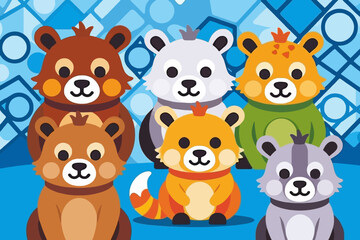 Fototapeta premium Colorful Cartoon Bears Illustration-Cute Animal Art for Kids-Whimsical Bear Characters-Playful Design-Bright and Cheerful-Perfect for Children's Decor