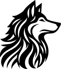 Fototapeta premium Minimal wolf vector art in black and white, clean lines with a strong, wild aura.