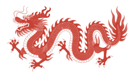 Red Chinese Dragon Illustration White Background Mythological Creature mythical