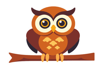 Obraz premium Cute Cartoon Owl on Branch Illustration- Whimsical Vector Design of a Brown Owl- Perfect for Children's Books- Educational Material- and Nature-Themed Projects