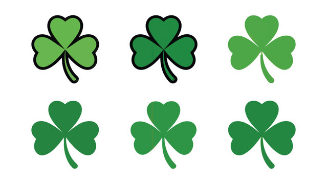 Six Green Shamrock Leaf Variations Isolated White Background clover leaves