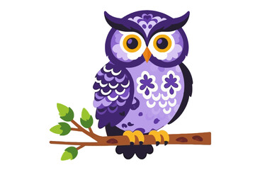 Cute Purple Owl Illustration- Whimsical Owl on a Branch- Nature Inspired Art- Charming Animal Design- Owl Cartoon for Kids and Adults Alike