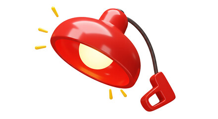 Stylized red desk lamp with glowing light bulb, concept for study and creativity