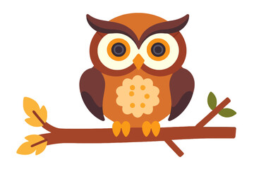 Fototapeta premium Cute Cartoon Owl Clipart-Whimsical Bird on Branch Illustration-Animal Themed Graphic Design for Kids-Adorable Owl Vector-Nature Inspired Design-Educational Illustration