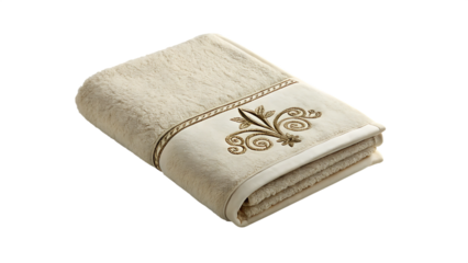 Beige folded towel on a white background PNG. AI GENERATED