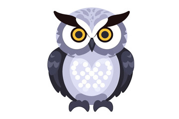 Obraz premium Cute Cartoon Owl Illustration-Adorable Bird Character with Big Yellow Eyes-Vector Graphic for Kids Books and Educational Materials-Owl Clip Art Image