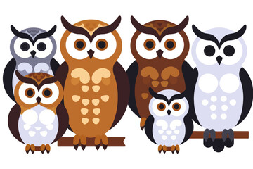 Obraz premium Cute Owl Family Illustration- Whimsical Owl Art for Kids- Colorful Owls on a Branch- Adorable Cartoon Owls- Owl Lovers Gift- Birdwatching Theme- Nature Inspired Art