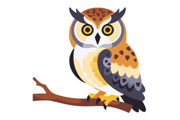 Naklejka premium Cartoon Owl Illustration-Cute Bird on Branch-Detailed Vector Art-Perfect for Kids Designs-Educational Graphics-Wildlife Animal Image-Owl Lovers Gift Ideas