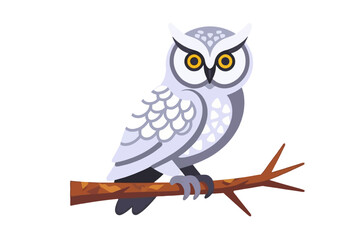Vector Owl Illustration- Cute Bird on Branch- Yellow Eyes and White Feathers- Perfect for Kids Designs- Animal Clipart- Nature Art- Graphic Element
