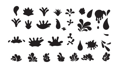 Water Splash Vector Silhouettes Set. Liquid Splatter and Wave Elements Collection. Victor illustration eps 10