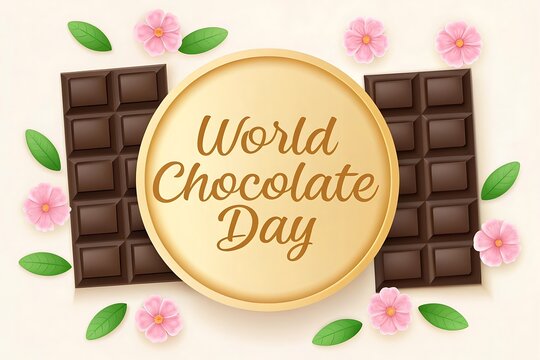 World chocolate day celebration with chocolate bars and flowers