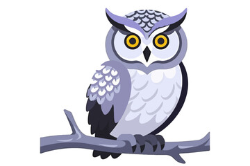 Fototapeta premium Cute Cartoon Owl Illustration-Owl on Branch-Adorable Animal Graphic-Wildlife Art-Educational Kids Artwork-Owl Mascot Character-Nature Illustration