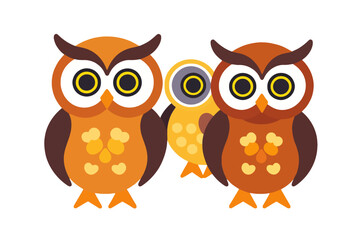 Fototapeta premium Cute Cartoon Owls-Whimsical Owl Illustration-Adorable Bird Graphic-Owl Family Design-Colorful Owls on White Background