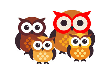 Cute Owl Family Illustration- Cartoon Owl Characters- Whimsical Bird Art for Kids- Adorable Owl Design- Fun and Colorful Owl Graphic for Prints and Decor