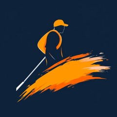 Illustrative Sanitation Worker Silhouette with Dynamic Orange Brushstroke Design on Dark Blue Background.