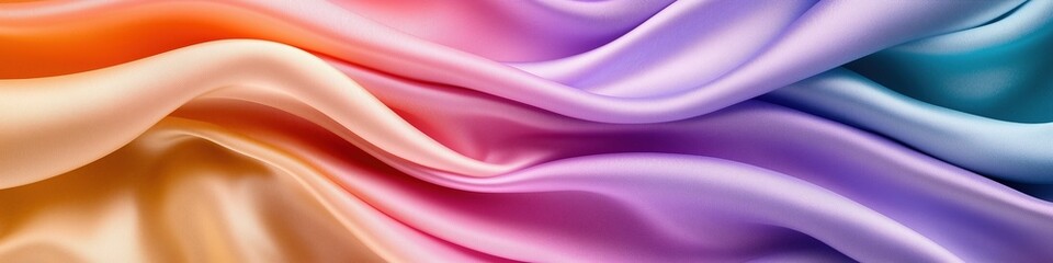 Obraz premium Colorful Flowing Silk Fabric Textures wide horizontal panoramic banner with copy space, or web site header
