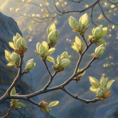 Magnolia Buds in Spring: A Delicate Dance of New Life, Illuminated by Golden Light, Unveiling the Beauty of Nature's Awakening