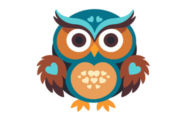 Cute Cartoon Owl Illustration - Adorable Bird with Heart Accents - Whimsical Design for Kids - Vector Graphics for Crafts and Education Projects