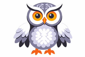 Cute Cartoon Owl Illustration- Whimsical Owl Image with Big Orange Eyes- Perfect for Children's Designs and Educational Materials- Colorful Owl Graphic- Animal Clipart