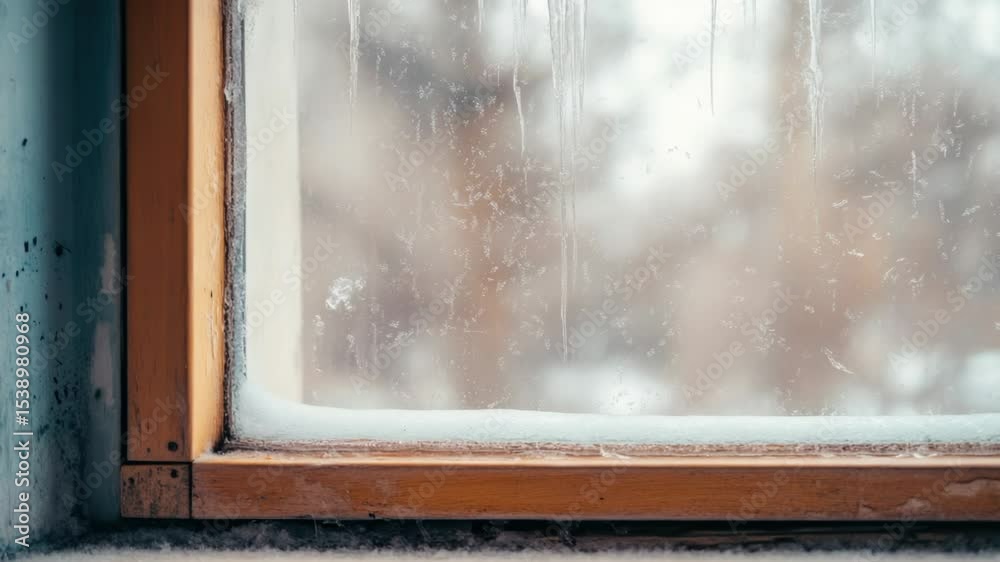 Aufkleber A close-up view of a window with snow accumulated on its surface