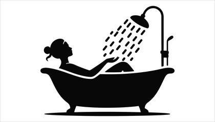 Woman Showering in Bathtub Silhouette Vector