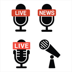Live News Microphone Icons Set Vector Illustration

