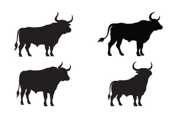 Bull Silhouette Vector Set for Farm Animal and Agriculture Design