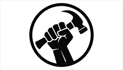 Worker Hand Holding Hammer Icon Vector Silhouette