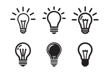 Light Bulb Icon Set Black Outline and Silhouette Vector Design