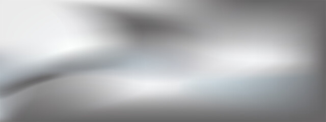 Silver foil background with metal mirror texture. Chrome gradient surface with light gloss. Vector aluminum grey sheet with reflection. Platinum and titanium abstract cold bg
