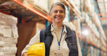 Portrait, supply chain engineer and woman in factory, supplier or distribution of stock or...