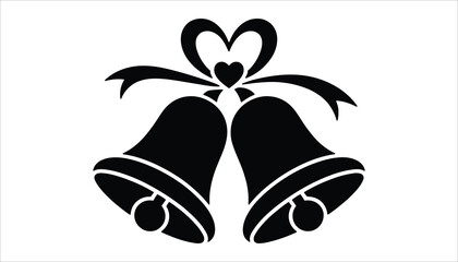 Wedding Bells Silhouette with Ribbon and Heart Vector