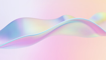 Abstract 3D liquid wave background with glass ribbon fluid and blue shapes. Featuring holographic gradient for iridescent flow texture and light. Contemporary spectral wallpaper movement.