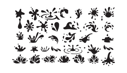 Water Splash Vector Silhouettes Set. Liquid Splatter and Wave Elements Collection. Victor illustration eps 10
