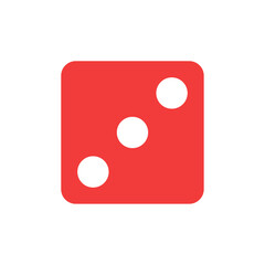 Red die showing three dots, representing the number 3 in dice games, chance, or gambling icons. Suitable for board games, gaming apps, and entertainment content related to games of luck.