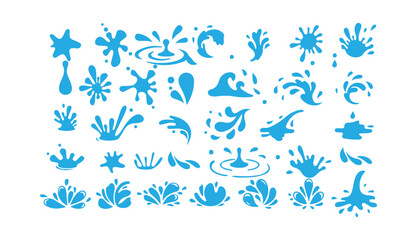 Blue Water Splash Vector Collection. Droplets, Splatter & Liquid Shapes Set. Victor illustration eps 10