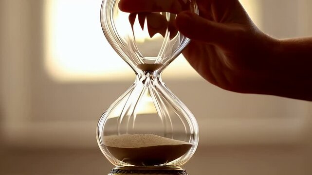 Hourglass with flowing sand, close-up view