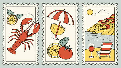 Mediterranean summer vacation postage stamp art