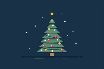 minimalistic-sketch-of-christmas-tree-on-dark-back.eps