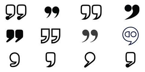Quotation Marks Icon Set, Collection of Different Quote Symbols for Web and Print, On White Background
