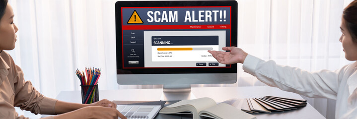 Cyber security software show alert of cyber attack for protection brisk. Danger from virus,...