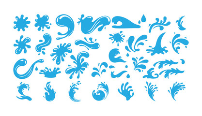 Blue Water Splash Vector Collection. Droplets, Splatter & Liquid Shapes Set. Victor illustration eps 10