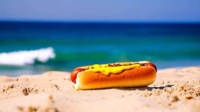 Hot dog on beach sand