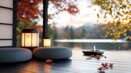 Cozy, minimalist interior design featuring a serene cat relaxation area with soft, warm lighting creating a tranquil, Zen-like ambiance