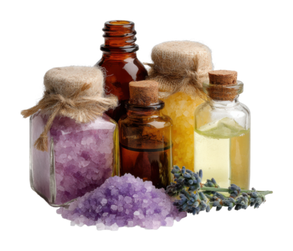 Relaxing herbal spa essentials home product calm environment aromatherapy benefits cut out png