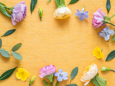 Minimalist Pastel Floral Flat Lay on Beige Linen Background