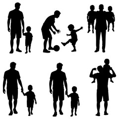 Silhouettes of fathers and children in various poses