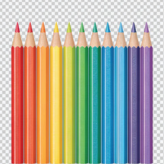  realistic 3d multi color or rainbow color pencil isolated on transparent background