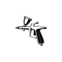 Illustration of airbrush gun in black and white style. Design element for logo, emblem, sign. Vector illustration