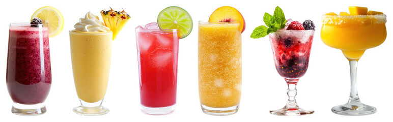 Fototapeta premium PNG Colorful refreshing summer cocktails display, element set on transparent background